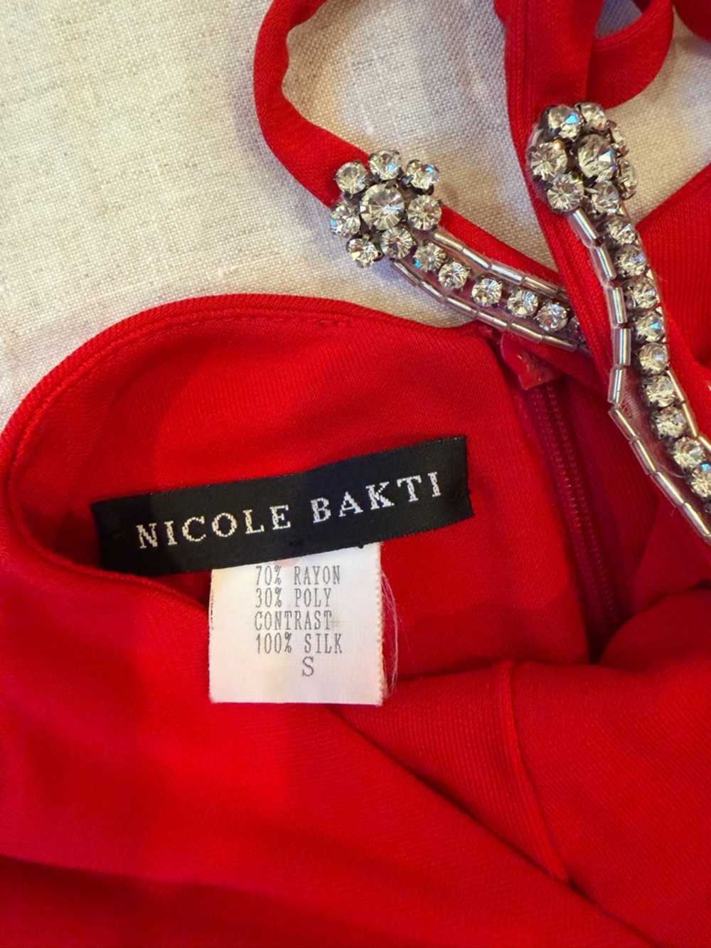 Nicole Bakti Red Halter Maxi Gown with Rhinestone Accents Size S - Picture 4 of 4